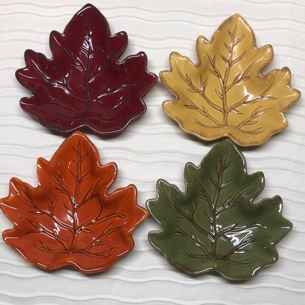 Harry & David Set 4 Nut Candy Dishes Burnt Orange, Green, Yellow, Deep Red EUC